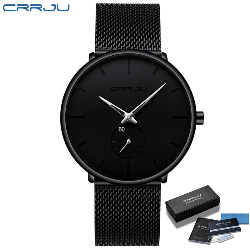 Relógio Masculino de Quartzo Luxuoso Relógio Casual com Pulseira Estreita de Malha e Mostrador de Aço Inoxidável Design à Prova d'Água