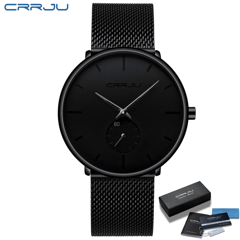 Relógio Masculino de Quartzo Luxuoso Relógio Casual com Pulseira Estreita de Malha e Mostrador de Aço Inoxidável Design à Prova d'Água